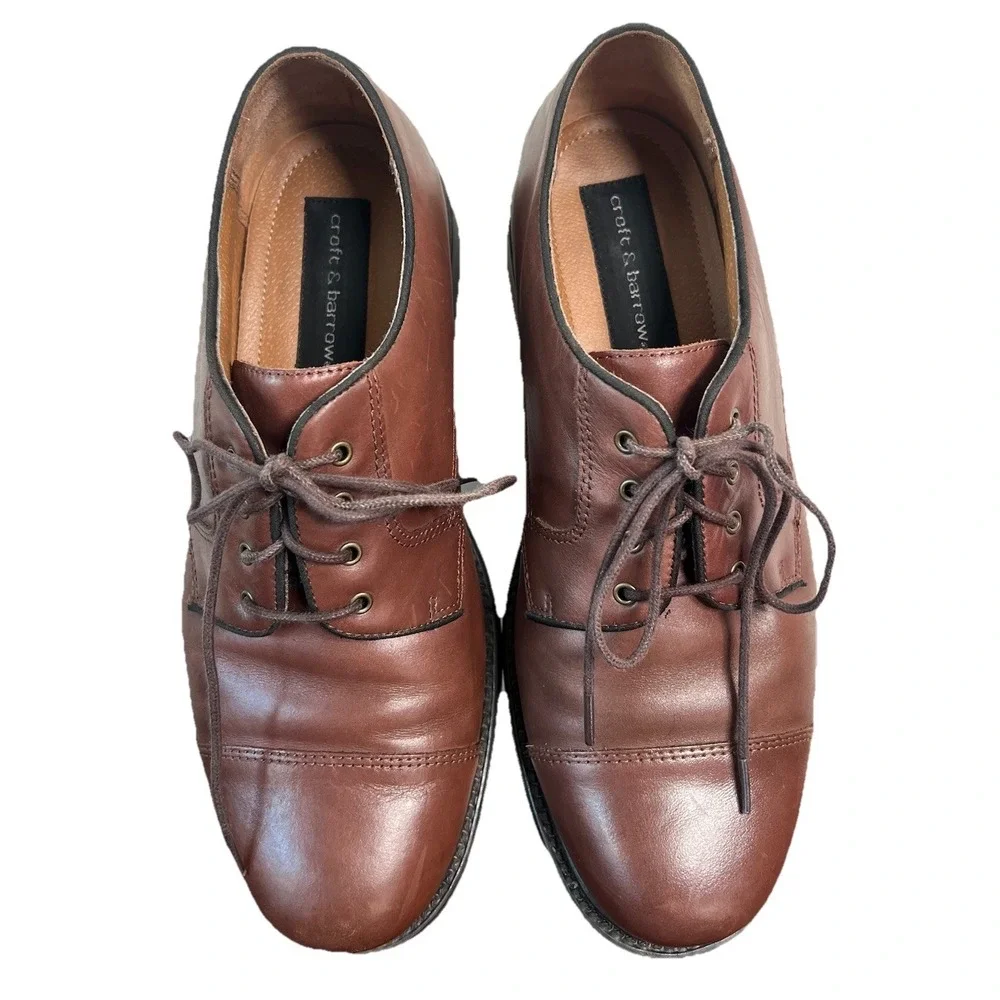 Croft & Barrow Mens Riviera Brown Leather Cap Toe Derby Dress Shoes Size 9.5 M